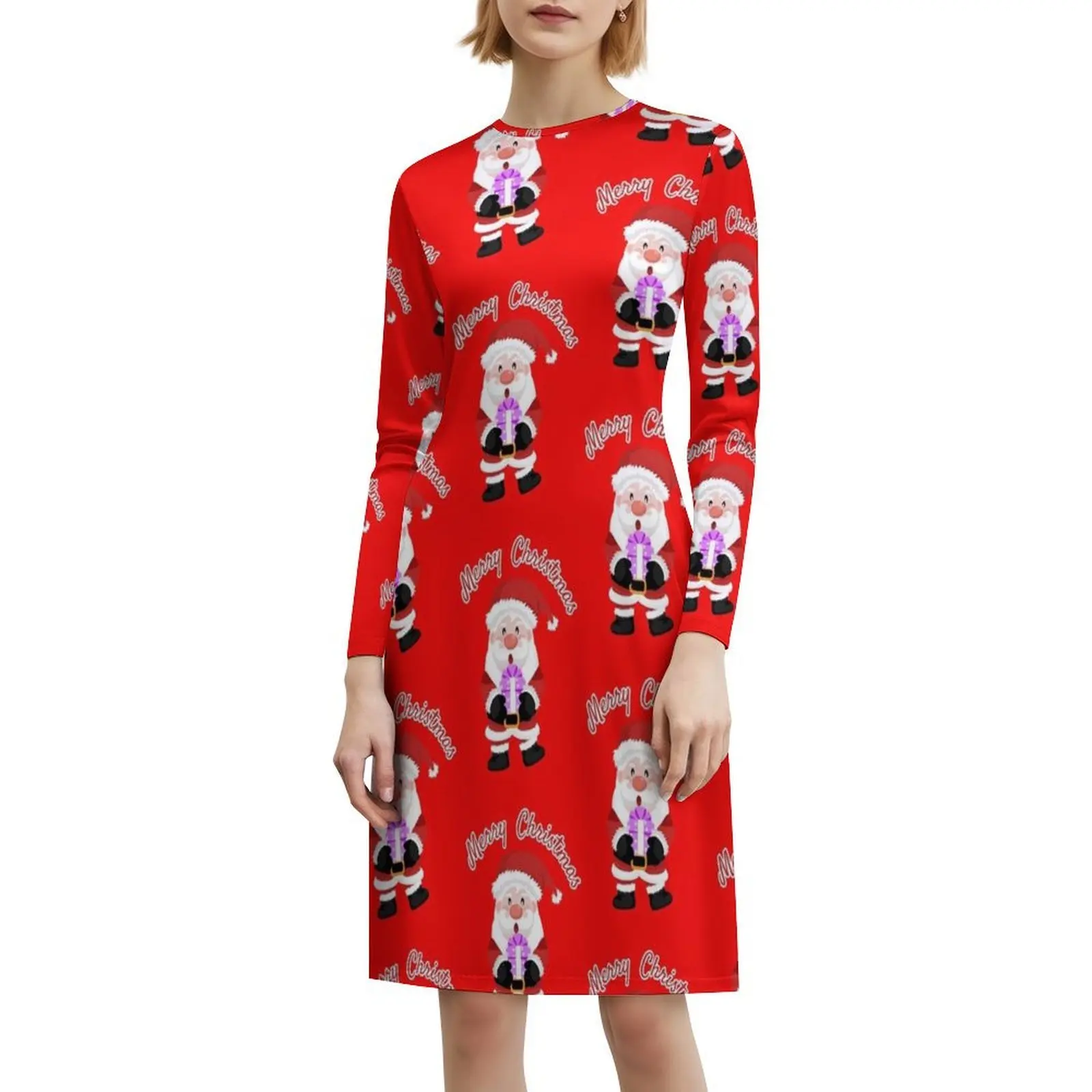 عيد ميلاد سعيد ولطيف سانتا كلوز. فستان مثير للإجازات للنساء على الشاطئ وحفلات أعياد الميلاد فستان قصير كارتون كلوز مرح سعيد #6