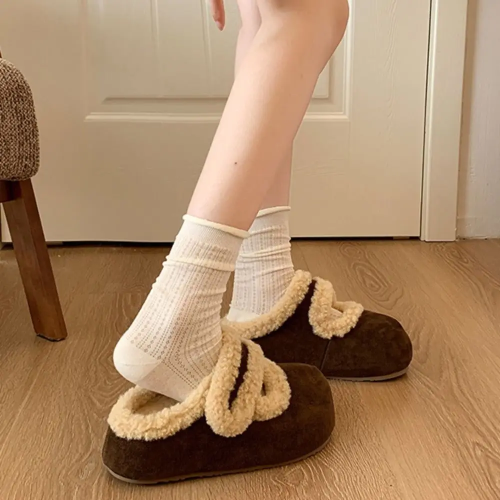 

Simple Round Head Suede Warm Slippers Soft Casual Coral Fleece Slippers Home Wear Anti-slip Retro Winter Shoes Indoor