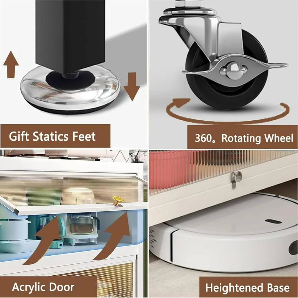 63-дюймовый кухонный шкаф для хранения, стеллажи для пекарей для кухонь с акриловой дверью и регулируемыми полками, высокая подставка для хранения в микроволновой печи