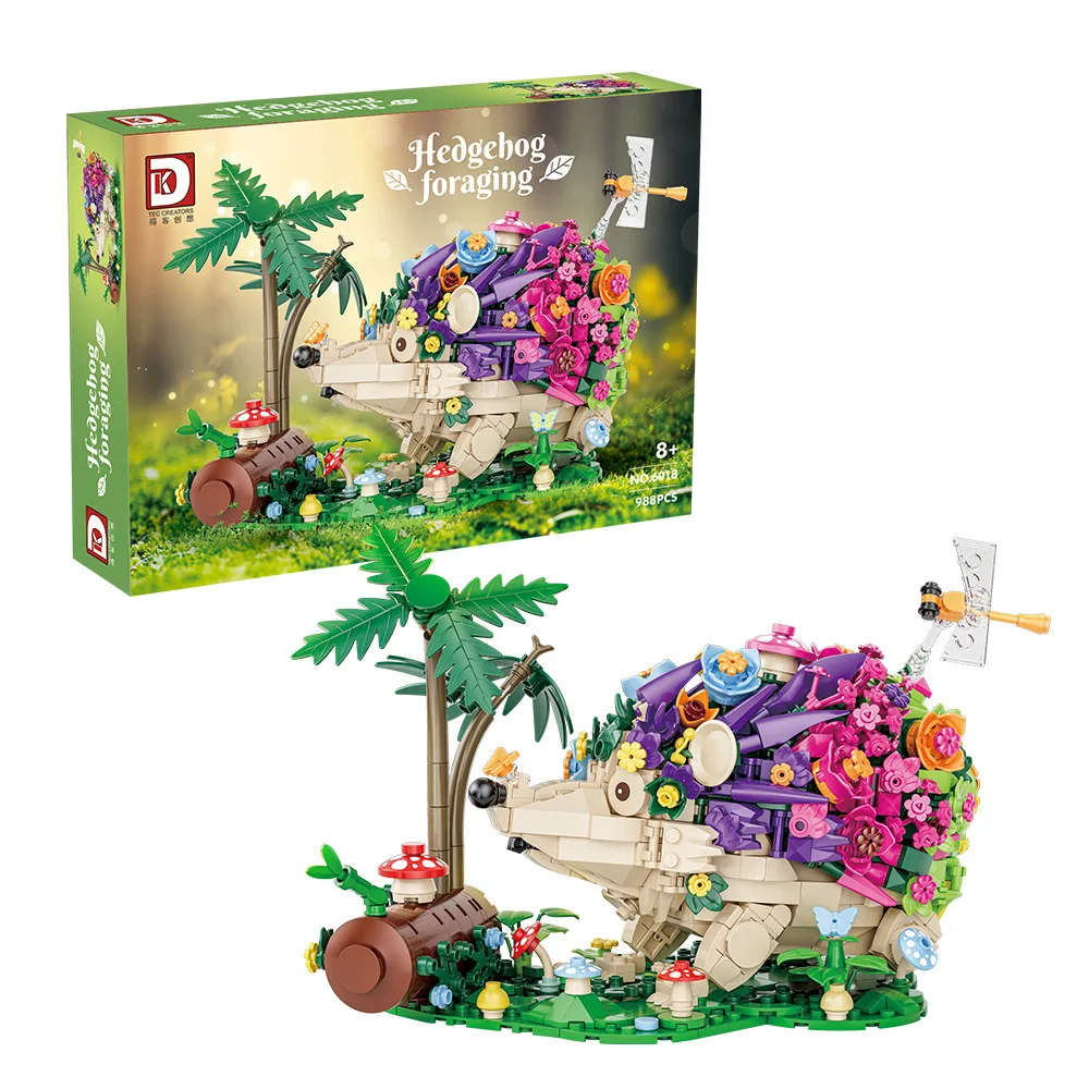 

988PCS Creative Cute Hedgehog Flower Building Blocks Set MOC Nature Scene DIY Assembly Kit Toys Gift For Children Teens