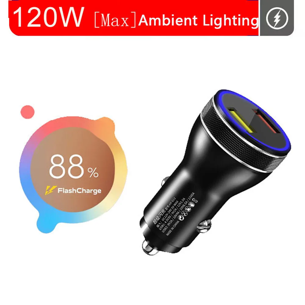 

100W/120W Car Charger Dual USB C Quick Charge PD 45W for IPhone 15 Pro 14 Xiaomi Poco Samsung Galaxy S24 Fast Charger Charging
