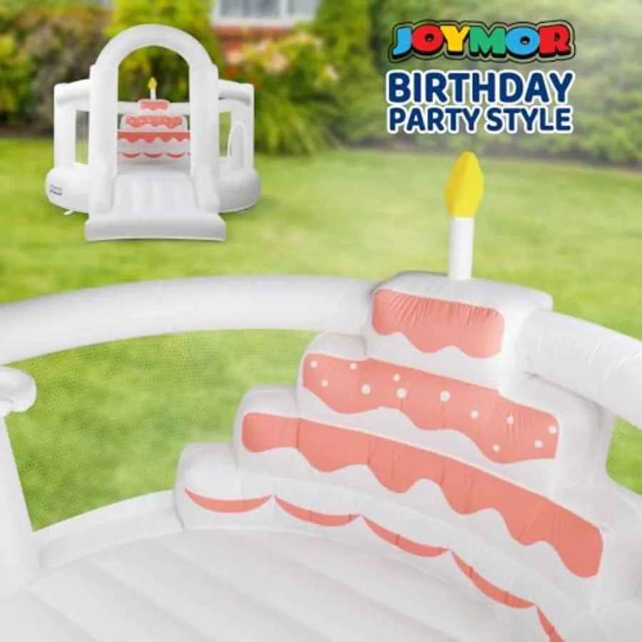 Casa de rebote para niños (12 pies x 10 pies x 7,2 pies) con tobogán, globos, bóveda espaciosa, casa de rebote blanca para fiesta de cumpleaños infantil con Bu