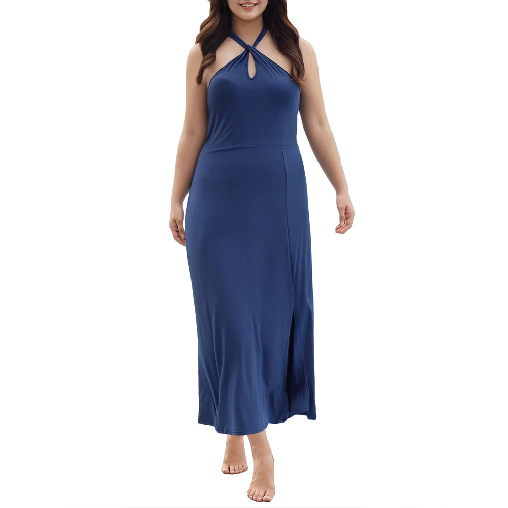 

Women's Plus Size Halter Dress Solid Color Sleeveless Cut Out A-line Long Dresses for Daily Party Club Travel Plus Size Dresses