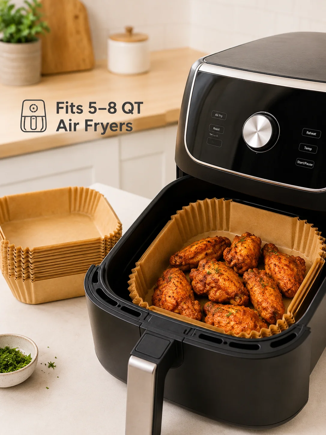 110pcs Air Fryer Paper Liners 7.87 Inch Square Disposable Parchment Liners for 5-8 QT Air Fryers view 3