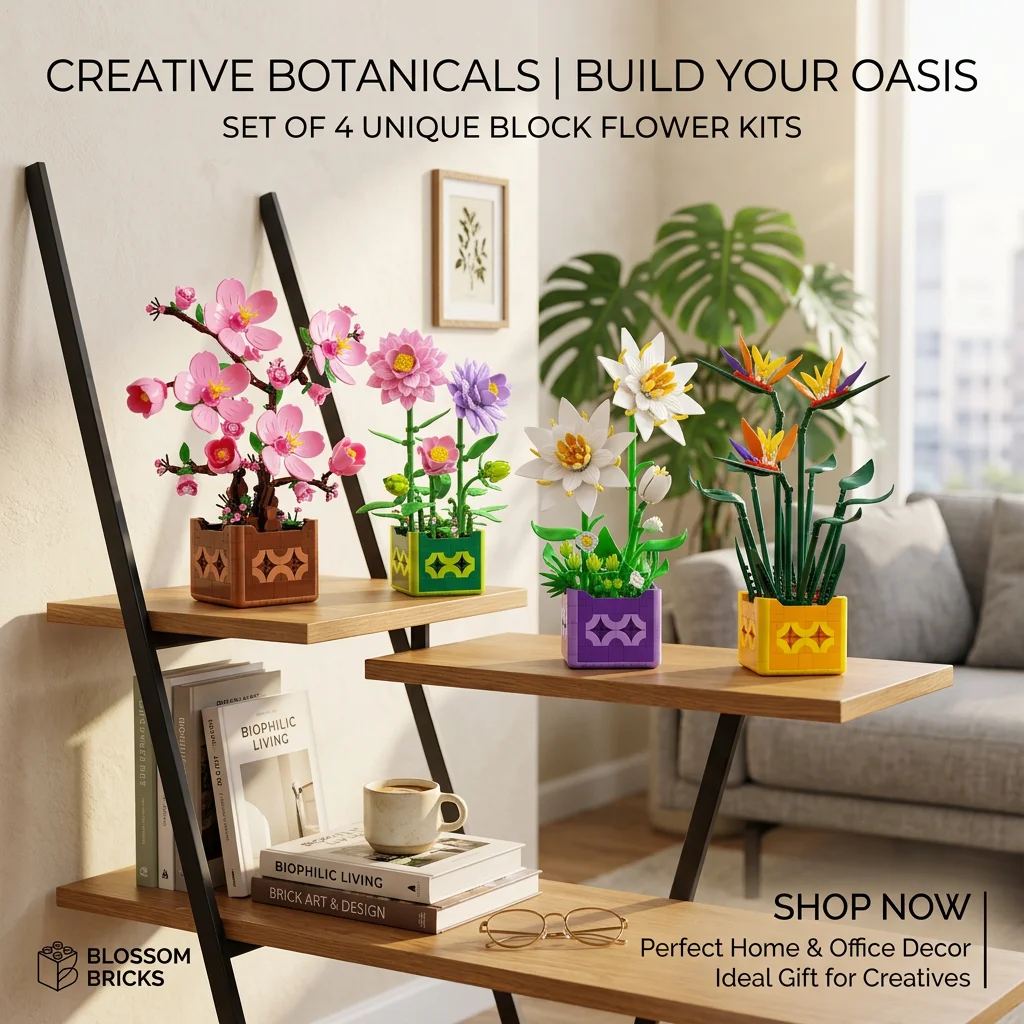 

Набор строительных блоков для сборки растений в горшках: розовый персиковый цветок, эпифиллум, георгины, птица-райская птица. Модель-конструктор DIY. Игрушки-головоломки. Подарки на день рождения.