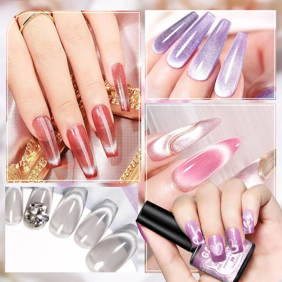 ชุดทาเล็บเจล Cat Eye GAVY 6 ชิ้น พร้อมเอฟเฟกต์โฮโลแกรม ต้องใช้ UV LED สําหรับการบ่ม ออกแบบมาเป็นพิเศษสําหรับผู้หญิง