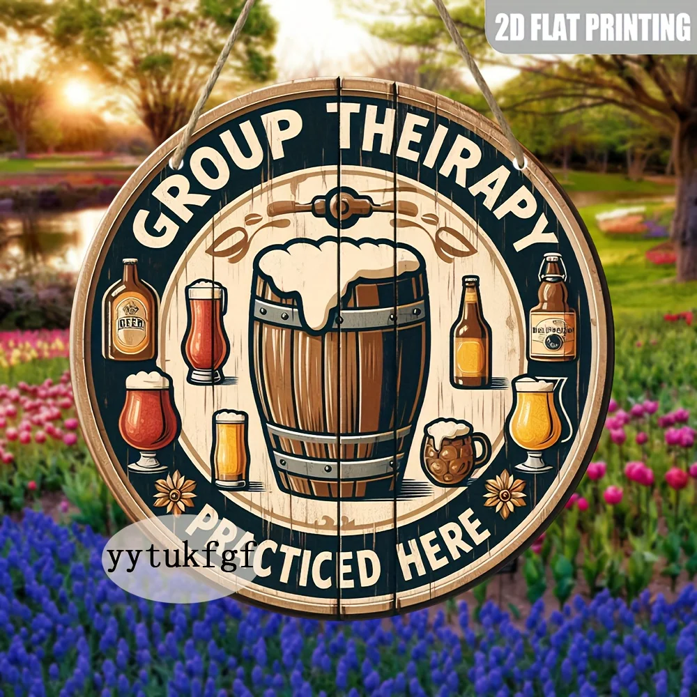 Retro beer signboard, pre-drilled circular imitation wood wall trim, retro bar-themed home decoration, men's cave gift