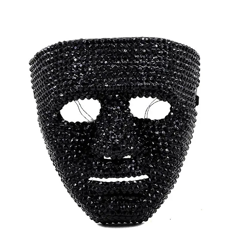 Luxury Gold Rhinestone Full Face Mask Metal Diamond-embedded Masquerade Adults Halloween Carnival Party Cosplay Stage Show Props