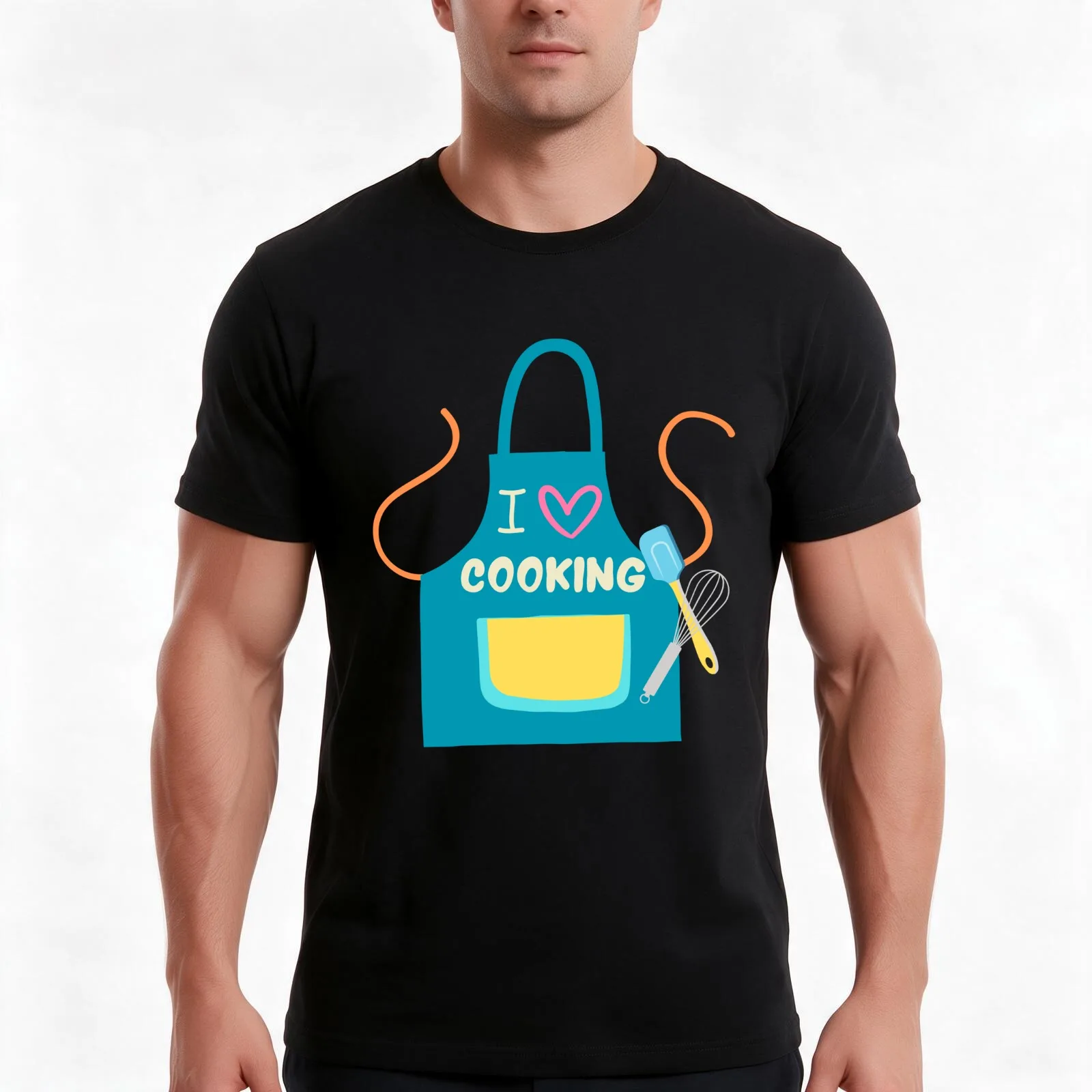 I Love Cooking Apron Graphic T-Shirt, Summer Casual Cotton Tee, Oversized Streetwear Tops, Vintage Graphic Print, 100% Cotton