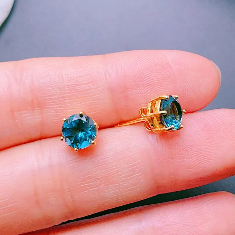 London Blue Topaz Earrings 7mm Total 3ct Natural Topaz Stud Earrings 925 Silver Gemstone Jewelry Allergy Free with Certificate