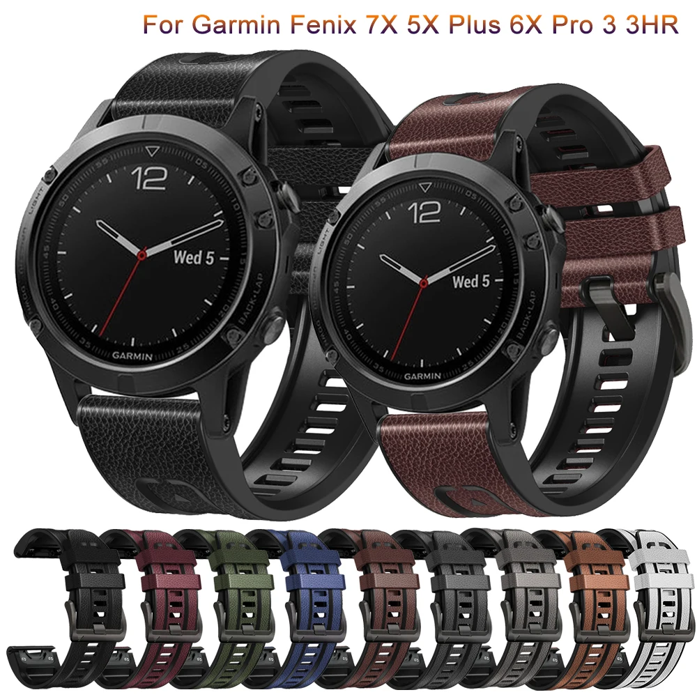 

26mm Quickfit Smart Watch Strap For Garmin Fenix 7X 6X Pro 5X Plus 3 3HR Genuine Leather Band Silicone Wristband Bracelet Correa