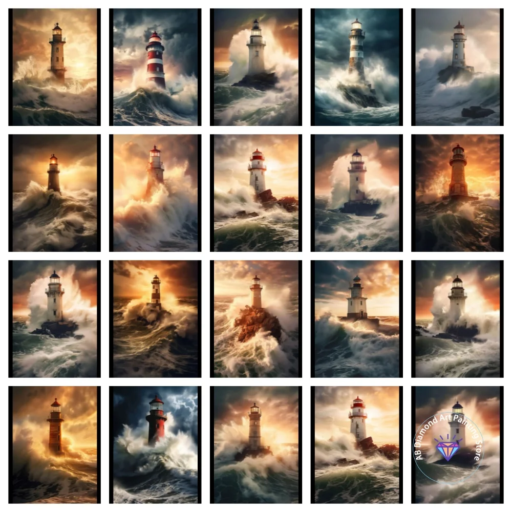 

Lighthouse Sunrise Sunset Waves AB Diamond Painting Kit Square Round Diamond 5D DIY Mosaic Handmade Art Adult Gift Home Decor