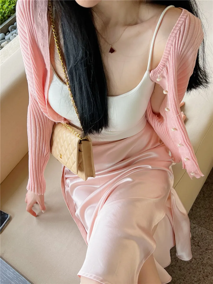 

Юбка-русалка Ele из ацетатного атласа с высокой талией, средней длины, А-силуэт, однотонная, универсальная, женская модная одежда