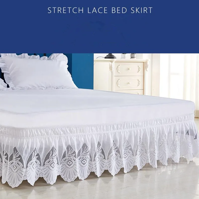 

Twin/Full/Queen/King Size LaceTrimmed Elastic Wrap Around Dust Ruffles Bed Skirt With Wrinkle and Fade Resistant Durable Fabric