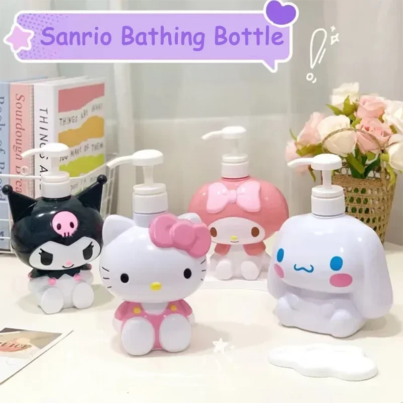 Kawaii Sanrio Bathing Bottle Hello Kitty Cinnamoroll Kuromi Conditioner Bottle Dispenser Refillable Containers for Liquid Soap