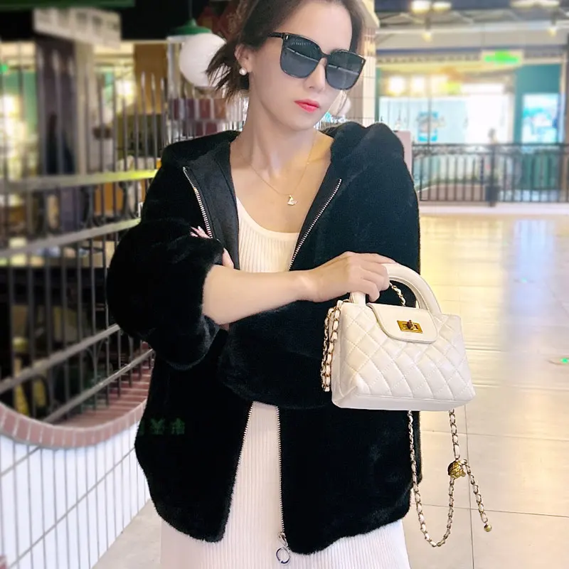 2024 Women Autumn Winter Imitation Mink Cashmere Coat Lady Loose Oversize Short Cardigan Female Casual h Knit Outerwear RS-607