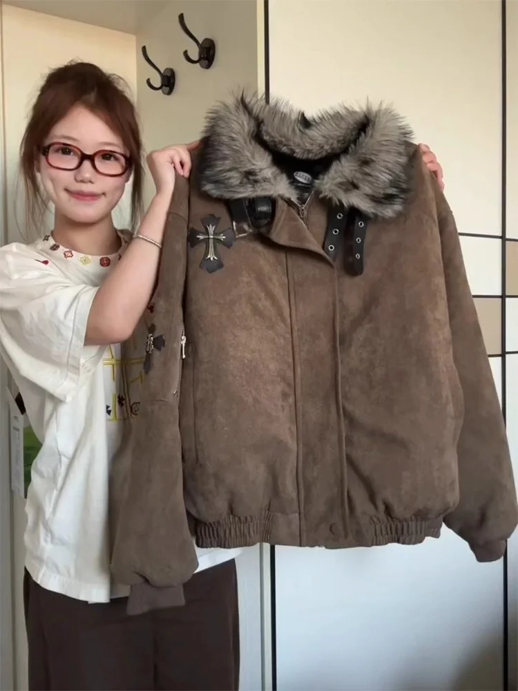 

ex Thiened Fce Lined Hooded Jaet with Metal Decorations And Stand Collar for Winter Warm And Sli Cotton Coat