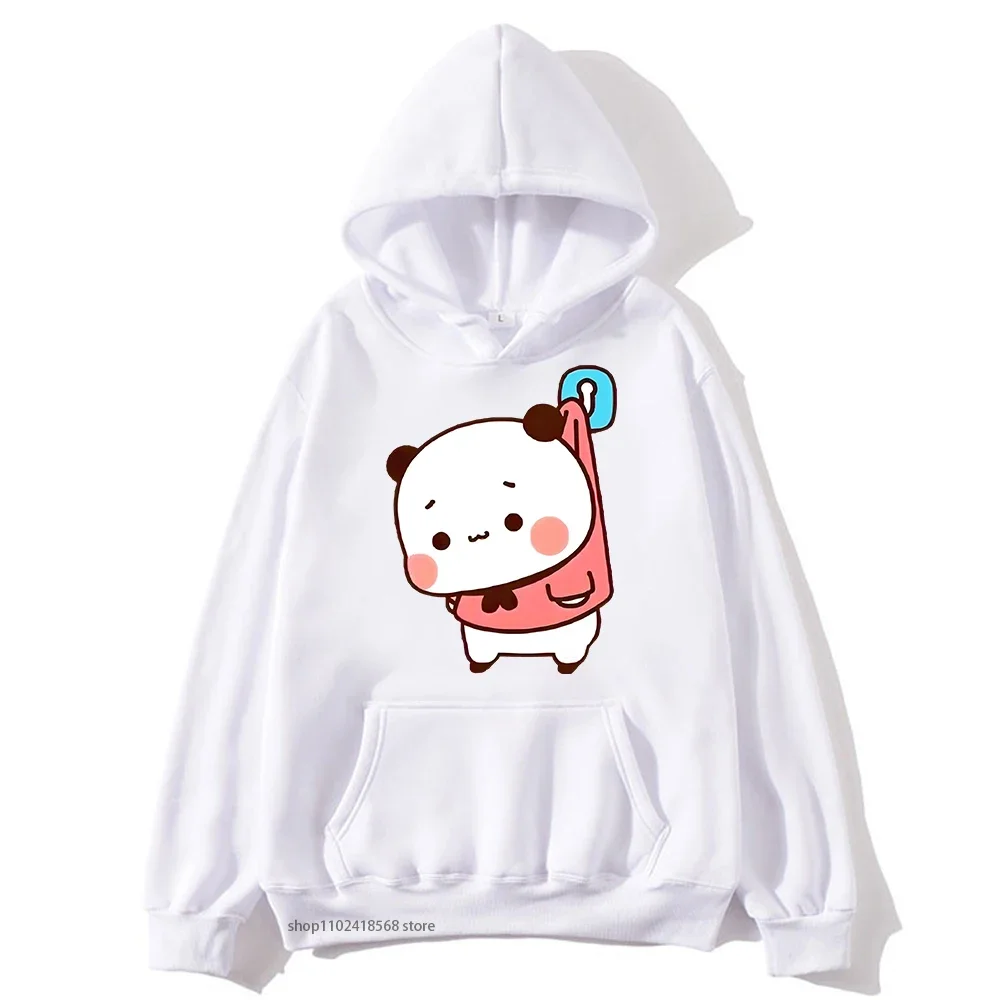 Cute Bubu and Duud Is Hanging In The Wall Funny Hoodie Panda and Brownie Bear Graphic Sweatshirt Men/Women Couple Clothes Unisex