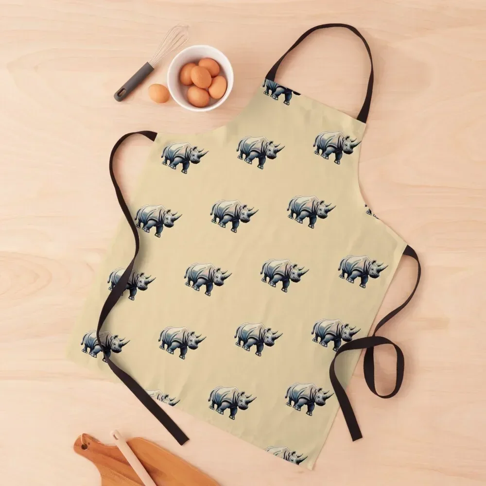 

Cute White Strong Rhino Portrait Apron Home Supplies Bib For Kitchen Men kitchen Apron