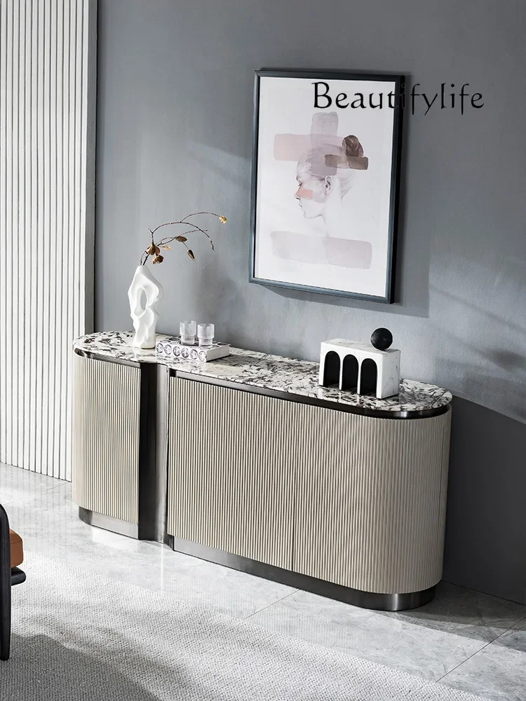 X Italian Light Luxury Marble Noodle Dining Side Cabinet, Modern Minimalist Solid Wood Locker