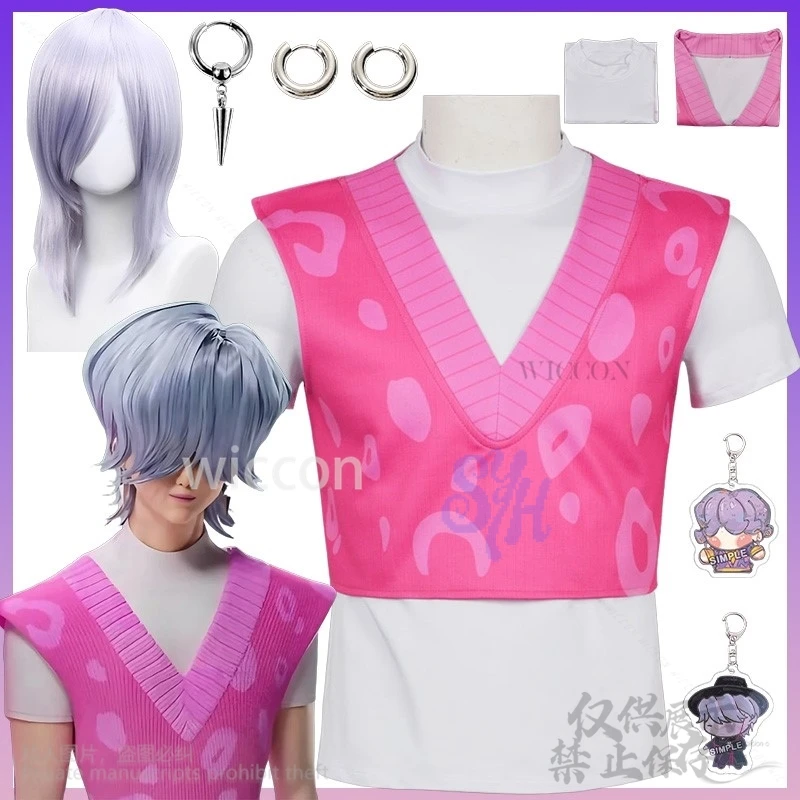 

Anime Movie Kpop Demon Cosplay Mystery Costume Saja Boys Soda Pop Pink Kawaii Idol Deep V Sexy Sleeveless Knitvest Cardigan 코스프레