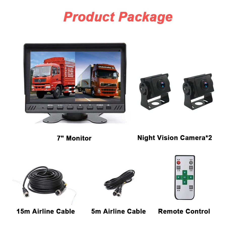 AHD Dual Backup Camera with 7'' 1080P DVR Monitor, Front and Rear View Camera Waterproof for Truck RV Camper Bus 12V-36V