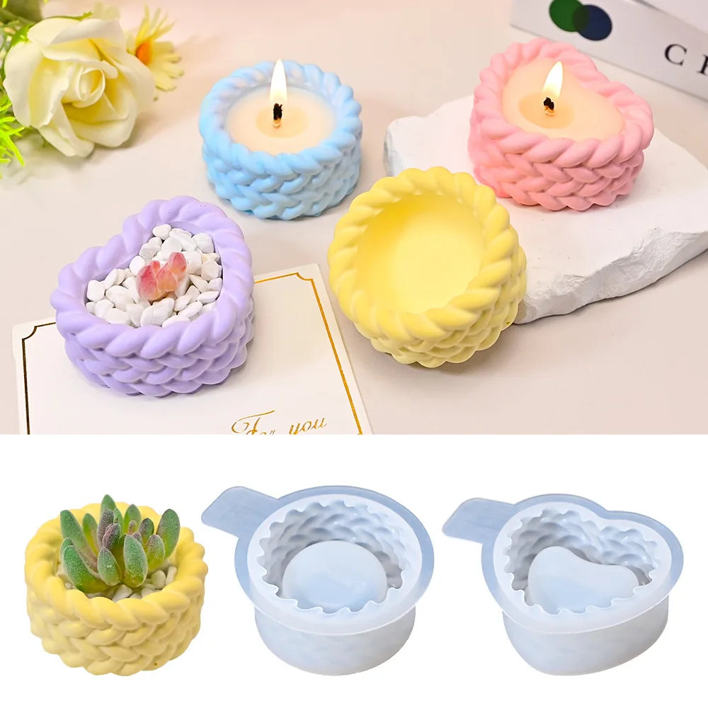 

Scented Candle Twist Cup Plaster Mold Diy Round Love Succulent Twist Potted Storage Box Silicone Mold Candle Making Resin Mold