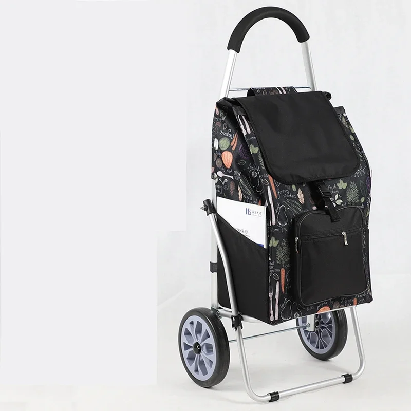 Large Aluminum Alloy Shopping Cart - Foldable with Big Wheel, High-Quality Oxford Cloth Bag Convenient for Groceries and Travel