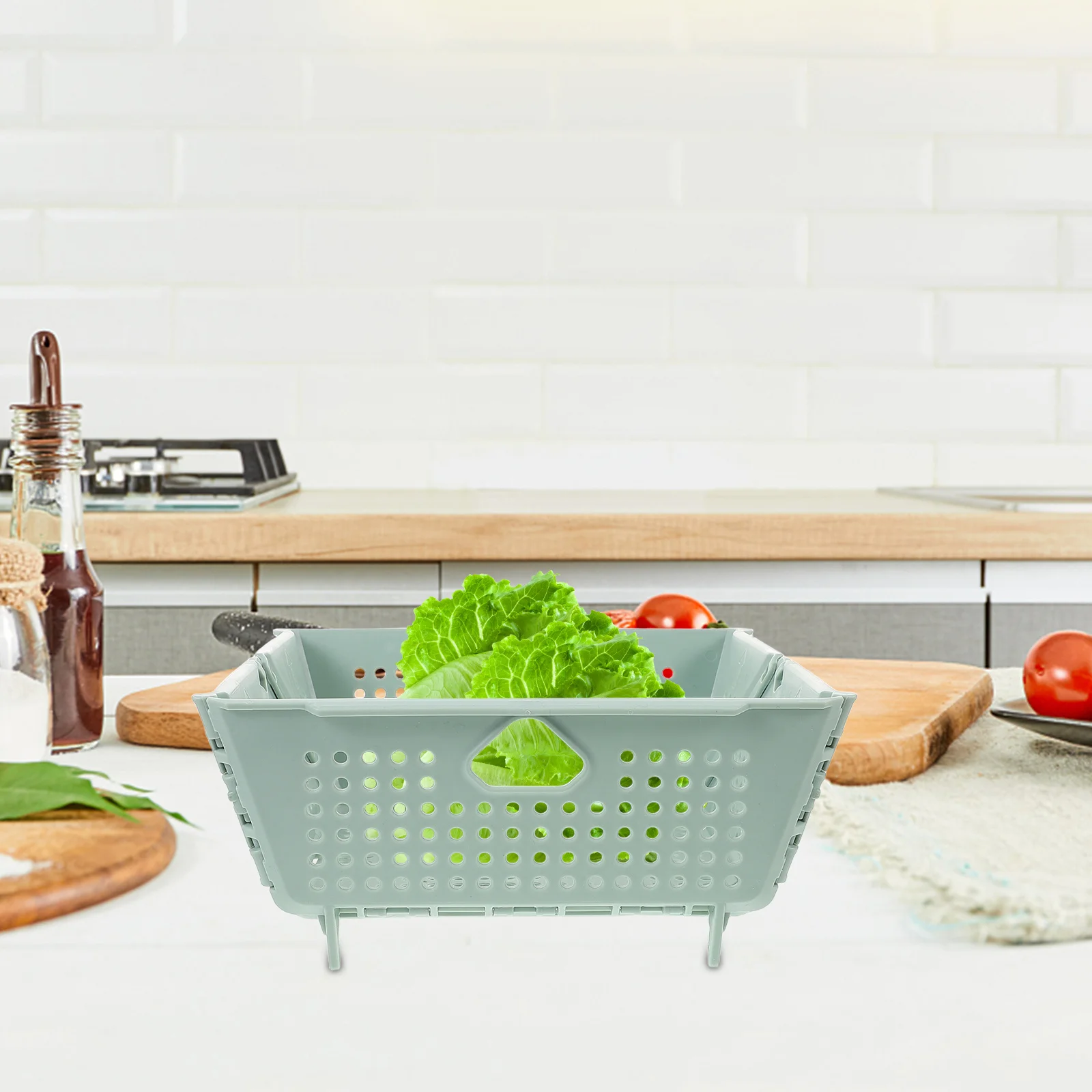 Cesta plegable para frutas y verduras, escurridor de cocina plegable, lavabo de plástico, orificios de drenaje para cocina pequeña