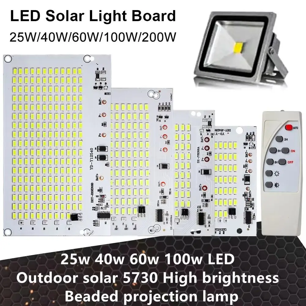 1Pcs 25/40/60/100W LED Solar Light Board White Light SMD5730 Light Source Panel with Remote Controller High Brightness
