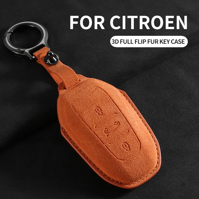 Suede Car Flip Key Case Cover  for Citroen C2 C3 C5 X7 C4 Picasso Berlingo for Peugeot 208 308 408 508 2008 3008 4008 5008 T9 - view 6