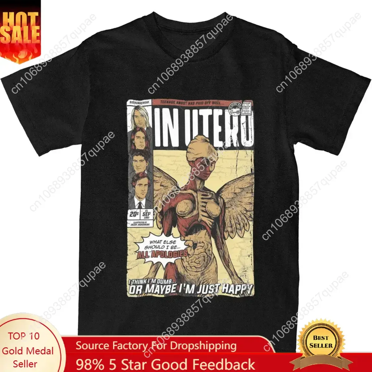 

Casual In Utero Kurt Cobain T Shirt Men Women 100% Cotton Tee Shirt Adult Clothes