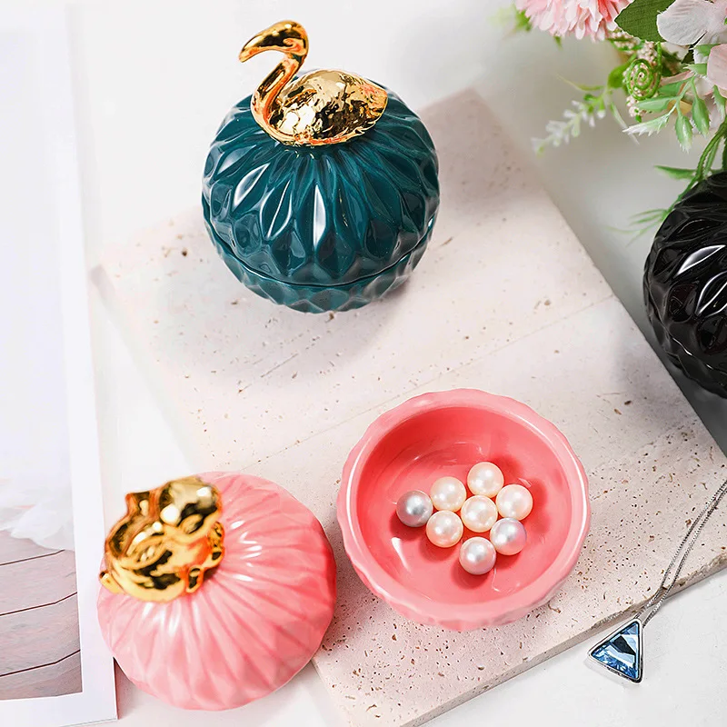 Nordic Pink Diamond Ceramic Storage Jar Home Jewelry Ring Jar Wedding Candy Box Gift Box Living Room Table Ornaments Decoration