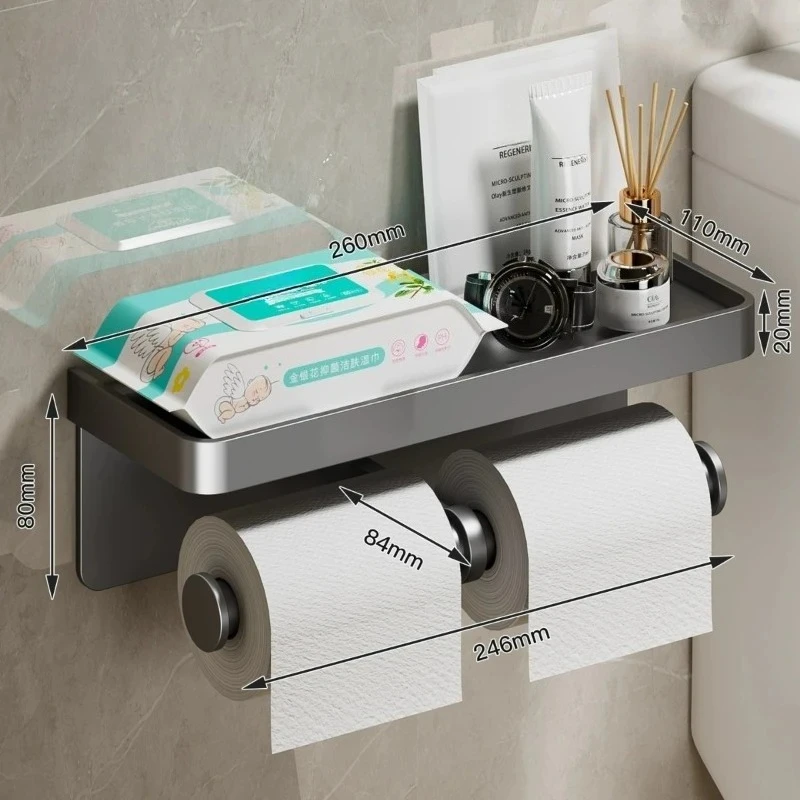 

Держатель для туалетной бумаги с двойным слотом, настенный водонепроницаемый держатель для рулонов без дрели, коробка для салфеток, стеллаж для хранения аксессуаров для ванной комнаты
