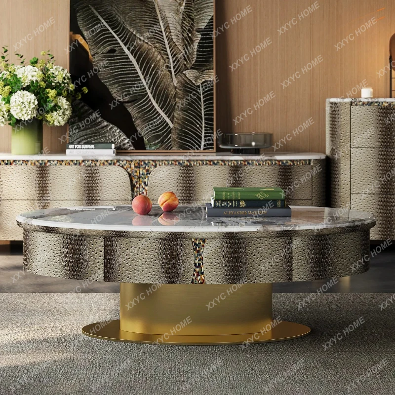 

Премиальный кофейный столик в стиле лёгкой роскоши для гостиной, изготовленный на заказ в итальянском стиле, большой плоский овальный стол для чайной церемонии.