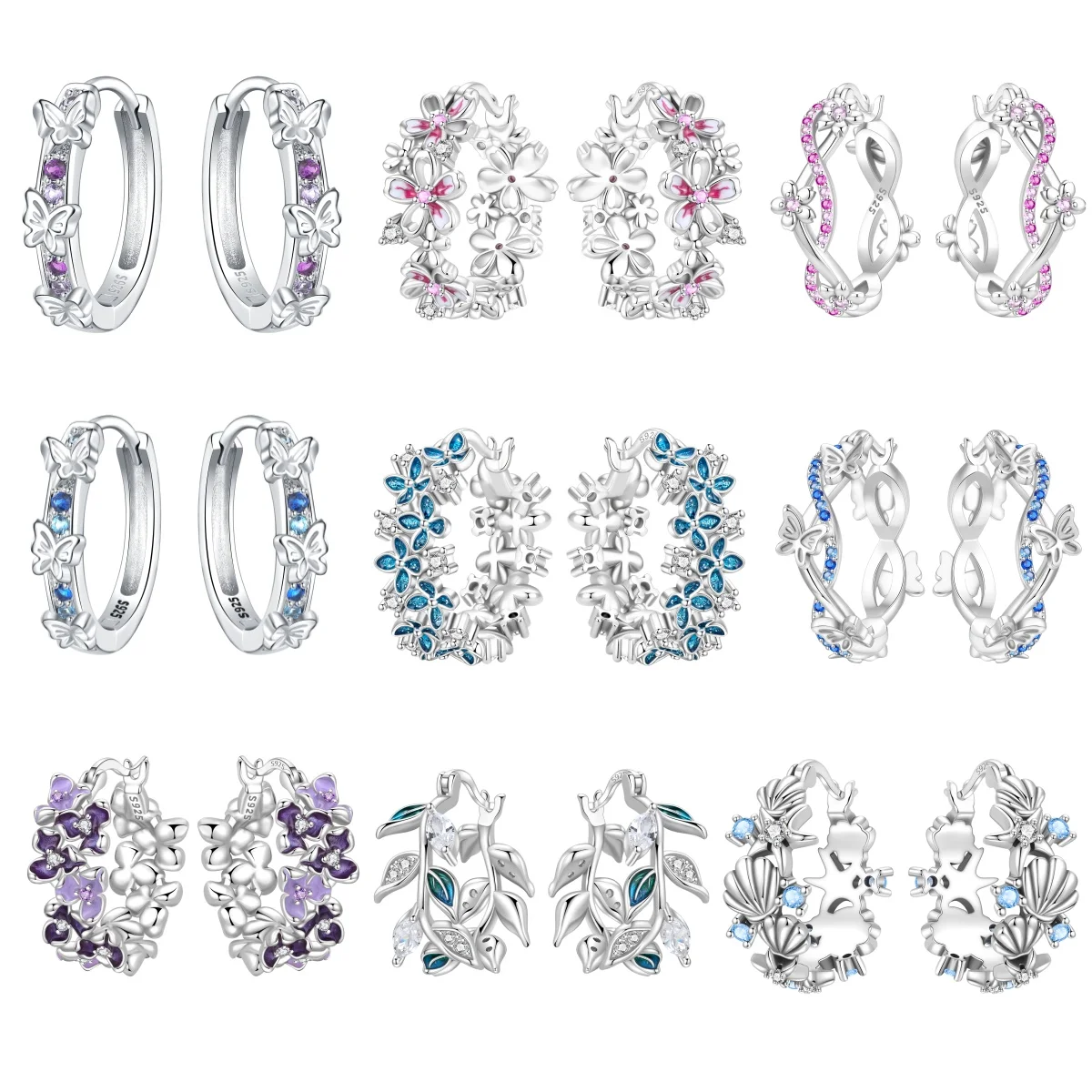 S925 Sterling Silver Butterfly Flower Huggie Hoop Earring, Floral Butterfly Small Hoop Earrings Hypoallergenic Jewelry for Women
