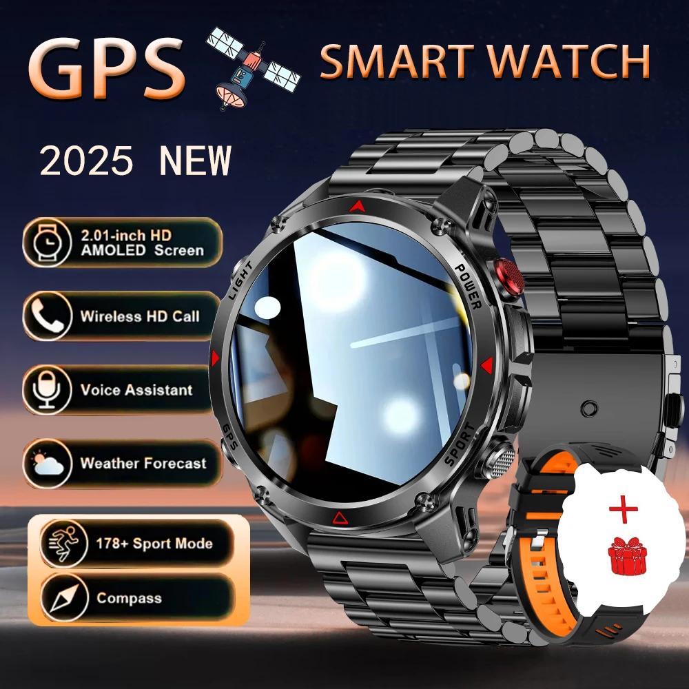 

2025 New Outdoor GPS Smart Watch Compass Altimeter HD AMOLED Screen Bluetooth Call Men's Sports Smart Watch