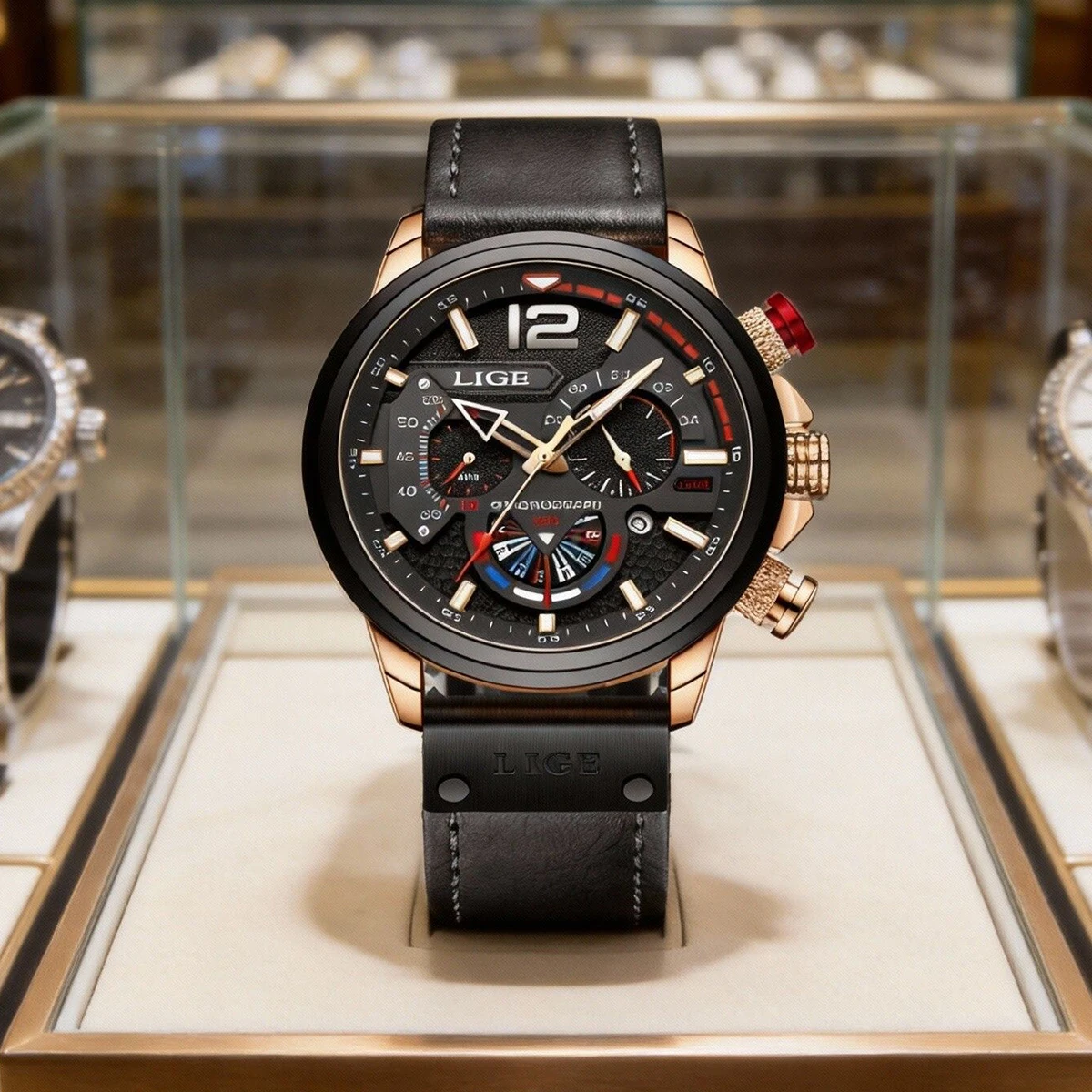 

Мужские часы LIGE Luxury, водонепроницаемые, с подсветкой, датой, модные, хронограф, кожаный ремешок, кварцевые, мужские часы, reloj hombre