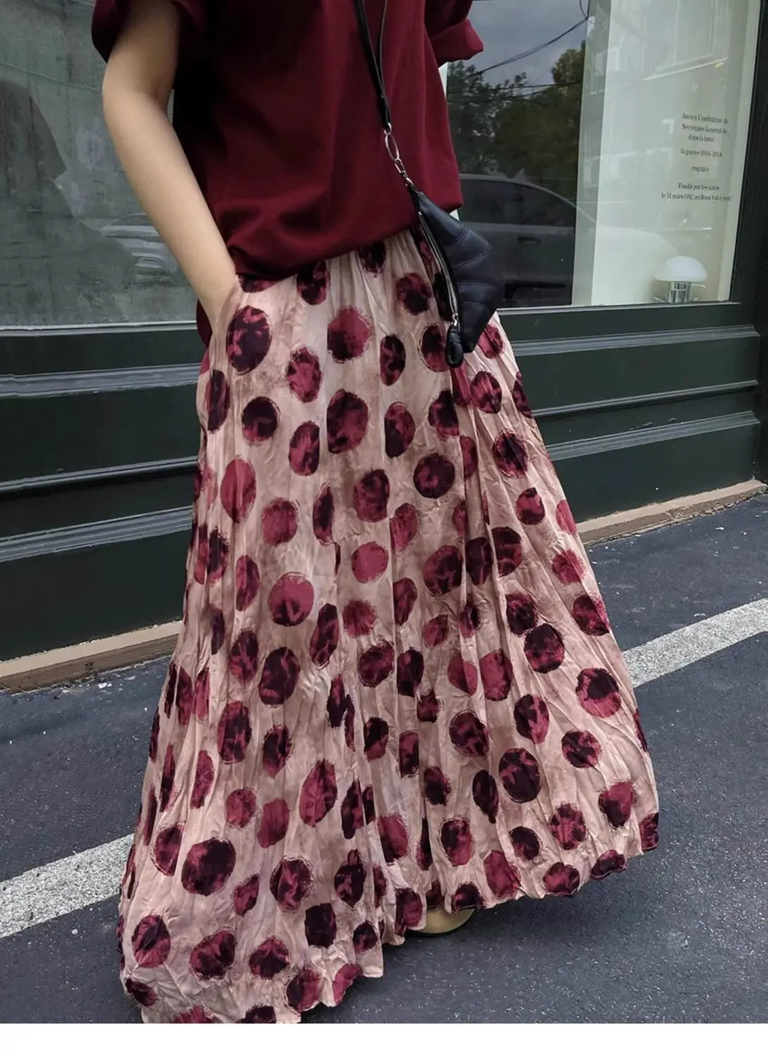 2026 Fashion Polka Dot Long Skirt Women Summer High-Waisted Drape A-Line Skirts Female Loose Casual Pockets Shirt
