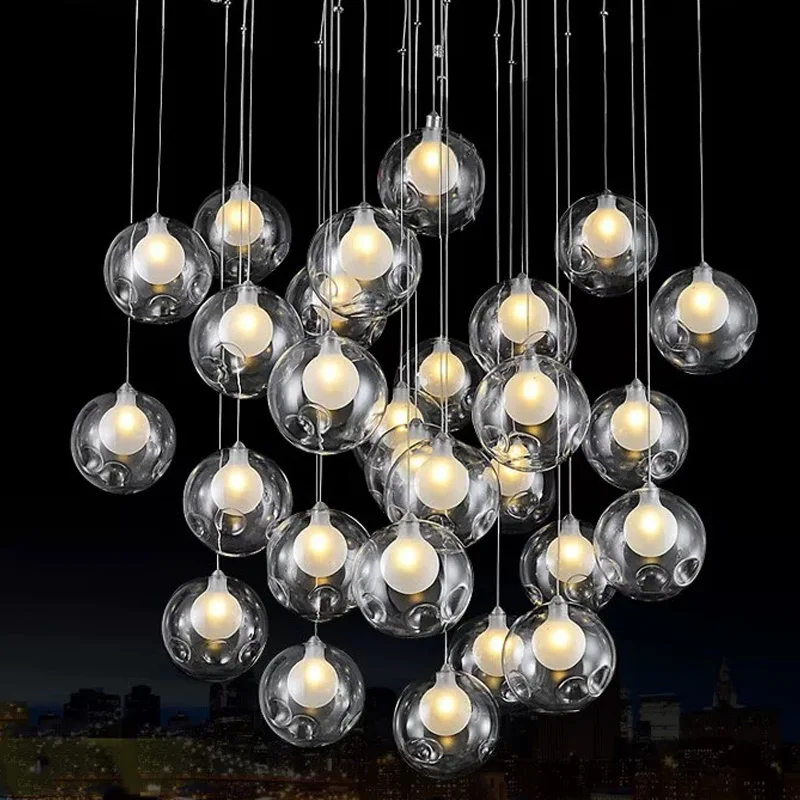 

Modern LED ceiling chandelier, transparent glass lustre, dimmable, suitable for staircase and hotel lobby decoration