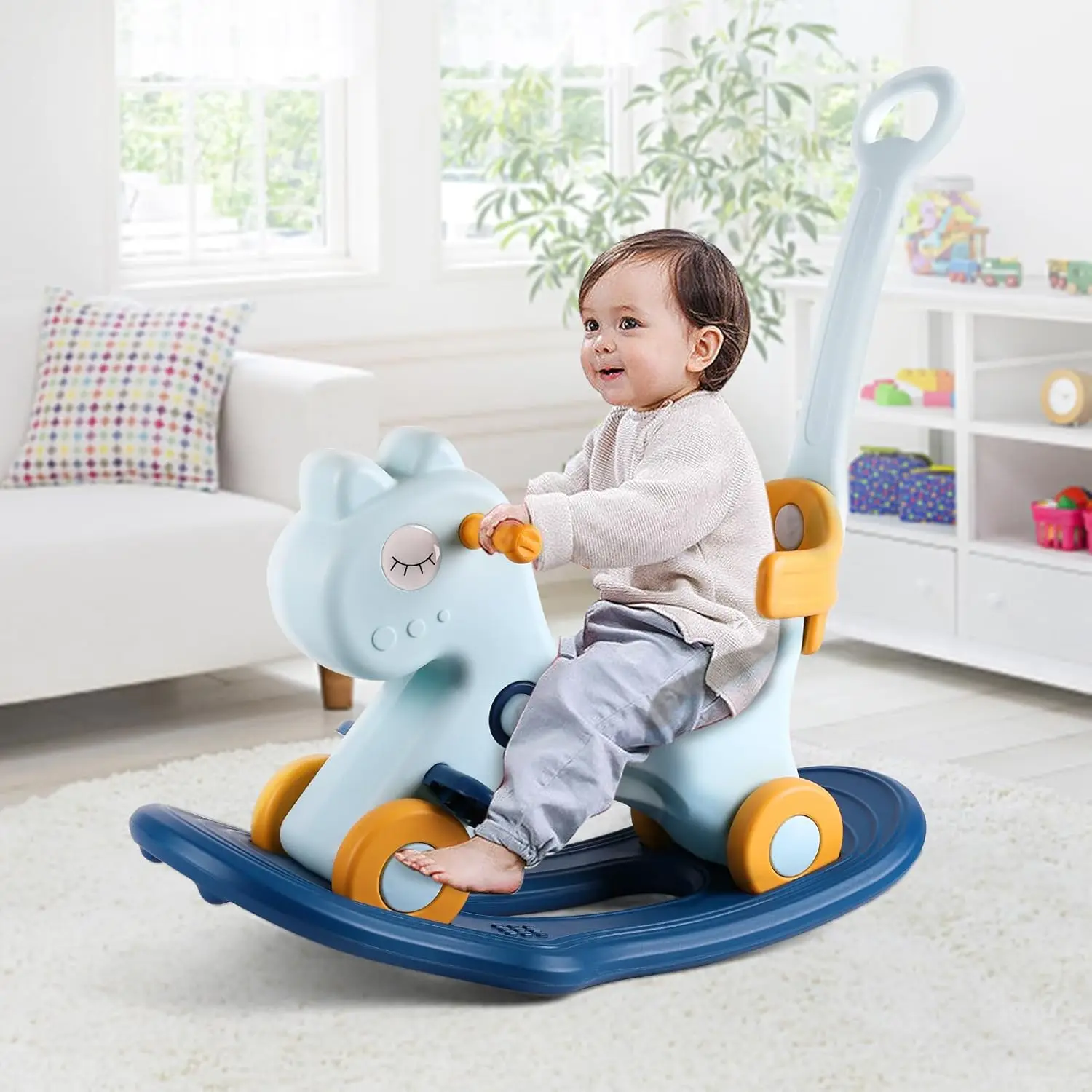 4 in 1 Rocking Horse for Toddlers 1-3 Years Old, Baby Rocking Toy Fun Birthday Gift for 1+ Boys, Ride on Toy with Detachable Bal