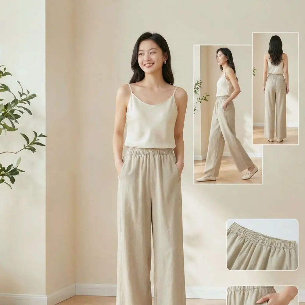 Casual Wide Leg Trousers For Women Summer Loose Fit High Waist Straight Pants Breathable Tencel Fabric Comfy Office Wear