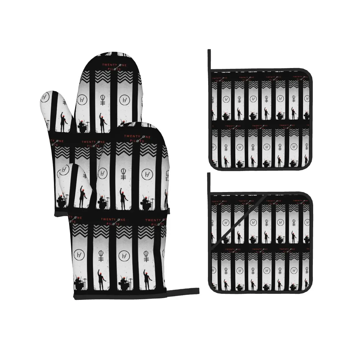 T-Twenty One P-Pilots Oven Mitts and Pot Holder Sets of 4 for Baking Kitchen Cooking Grilling Resistant Non-Slip Gloves