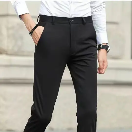 2024 Men's Autumn Business Trousers Casual Thick Loose Straight Stretch Trousers