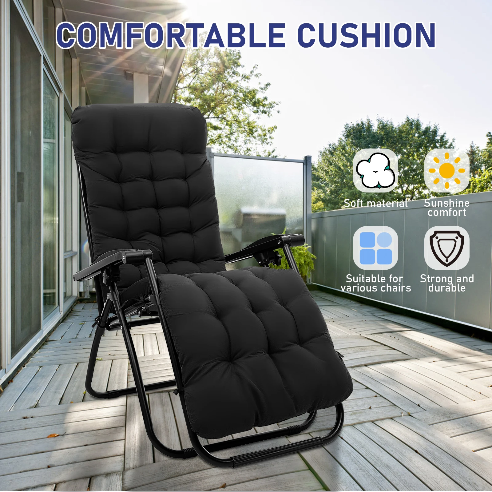 Cuscino di ricambio per lettino da sole spesso 170 cm, cuscino reclinabile per chaise longue da esterno, ideale per giardino, spiaggia, uso interno ed esterno, sedia non inclusa.