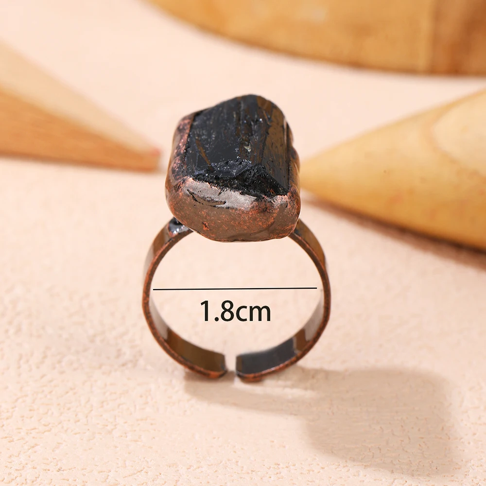 Adjustable Ring Irregular Black Tourmaline Natural Stone Reiki Healing Crystal Bronze Metal Open Rings Gift for Women Jewelry view 4