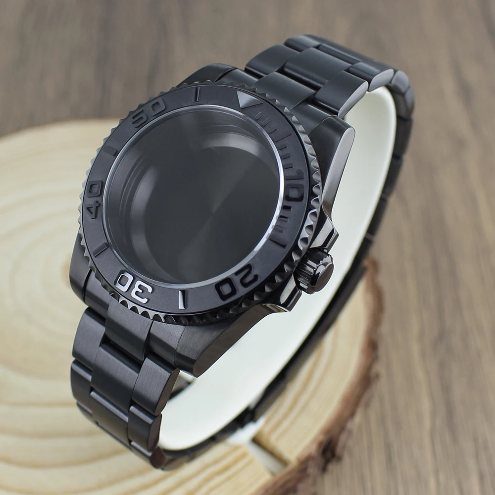 Accesorios NH35 de 40mm, caja de reloj, bandas de zafiro para NH35 NH36 NH34 NH70 8215 2824 PT5000 Movt, inserto de bisel de cerámica para yate negro