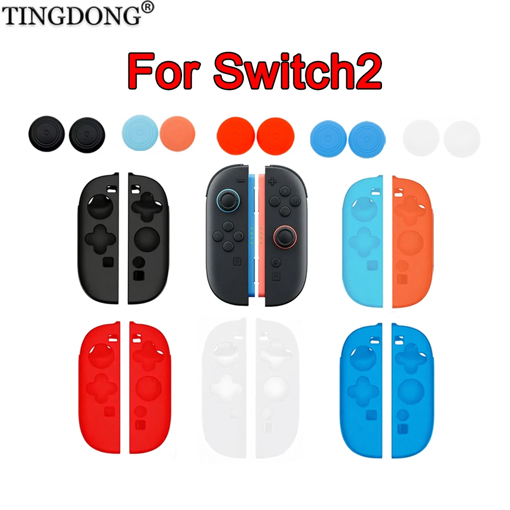 For Switch 2 Silicone Protective Case Anti‑Slip Rubber Skin Cover , With 2 Thumbstick Grips, Non‑Slip Hand Grip Sleeve