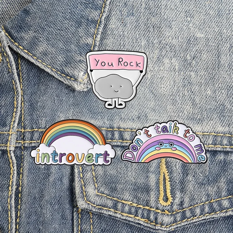 Wetter-Stimmungs-Emaille-Abzeichen-Set Regenbogen Wolke Regen Donner Zitat Legierungs-Brosche Schmuck-Accessoires Geschenke für Introvertierte – Detail 6