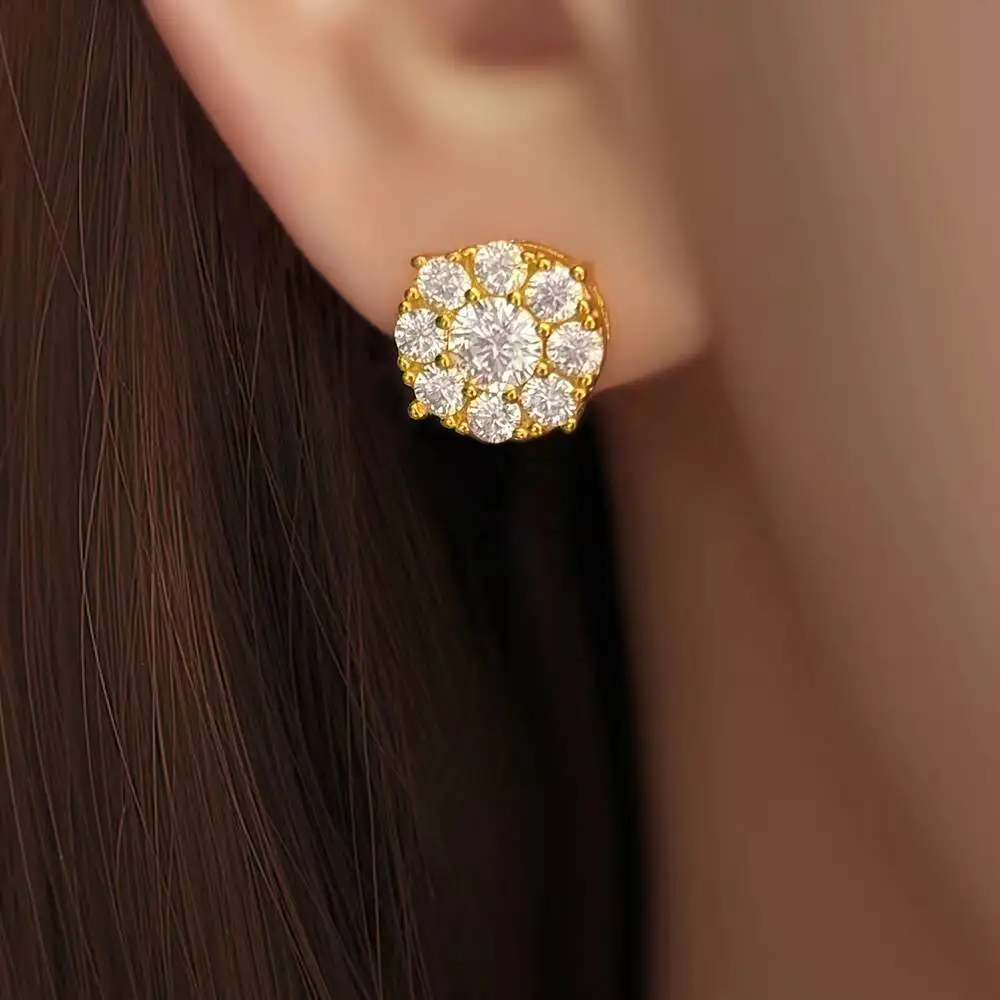 Gold Plated Sterling Silver VVS Moissanite Diamond Stud Earrings for Women